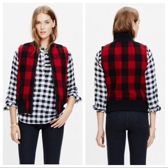 Madewell Jackets & Blazers - Madewell Red Black Buffalo Plaid Vest Size Medium